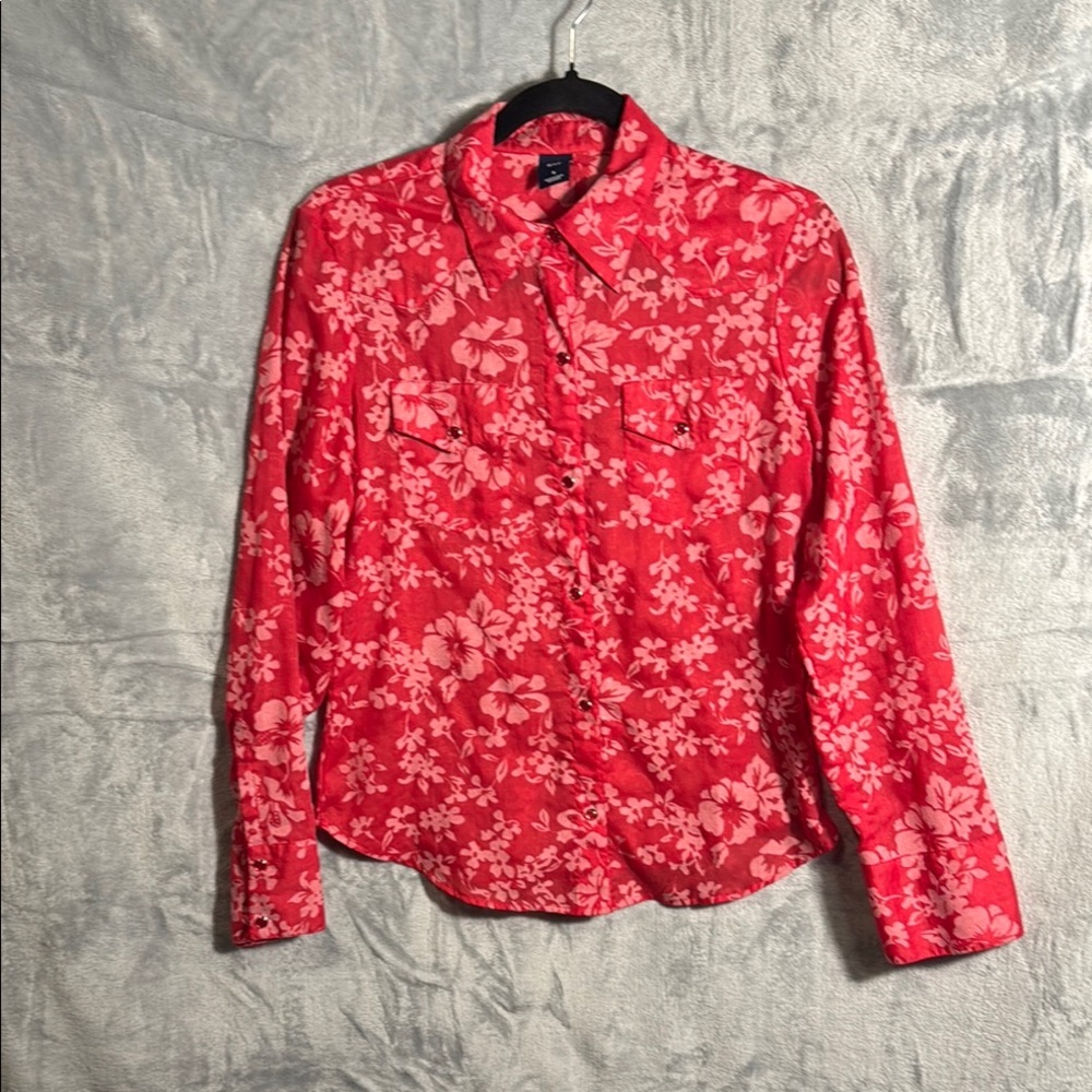GAP top Y2K vintage snap‎ top Pink and Red Button Down Shirt lightweight small